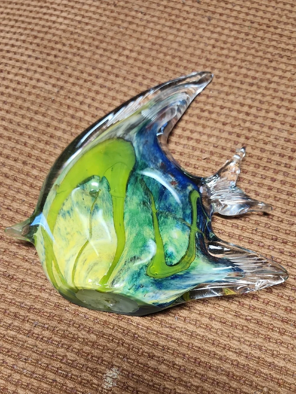 Handcrafted Glass Fish Ornament in Yellow-Green and Blue